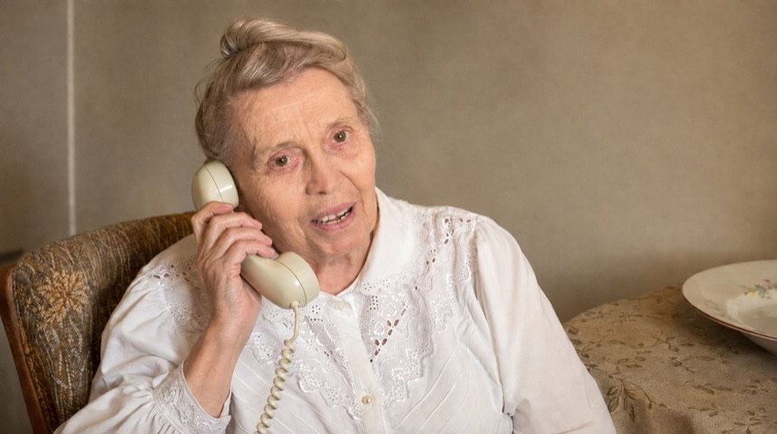 My grandmother on the phone